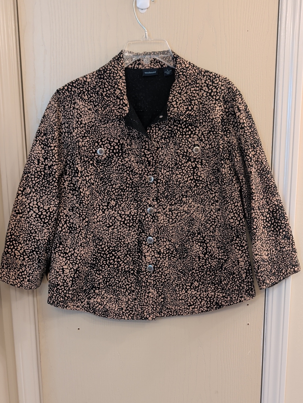 Westbound Black & Beige Speckled Button-Front Utility Jacket Size L